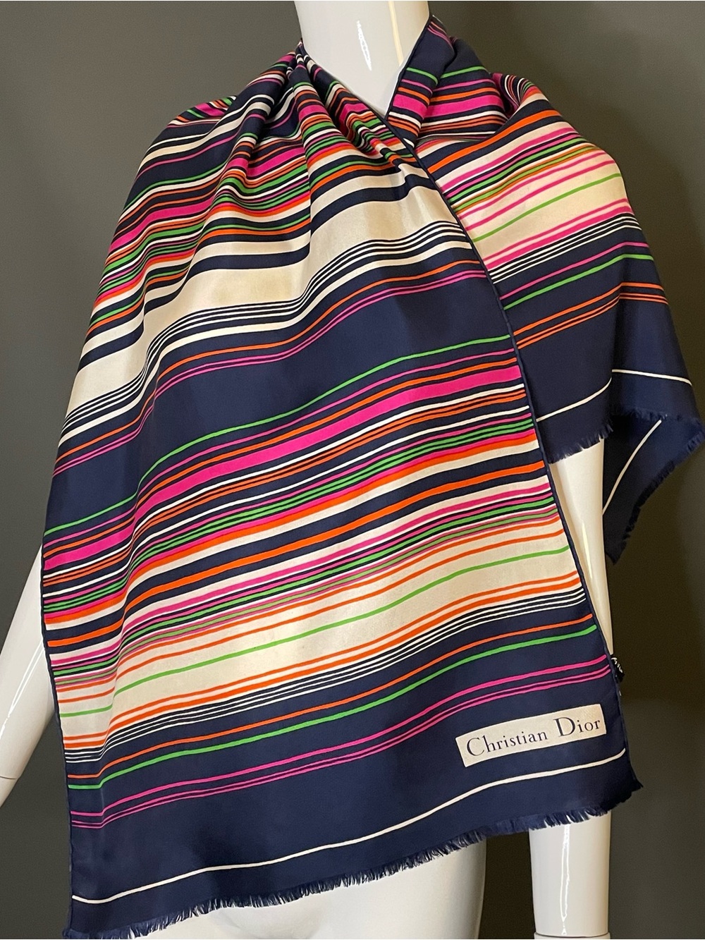 Gorg Christian Dior Silk Scarf Striped Large 18 x 46 Excellent Condition